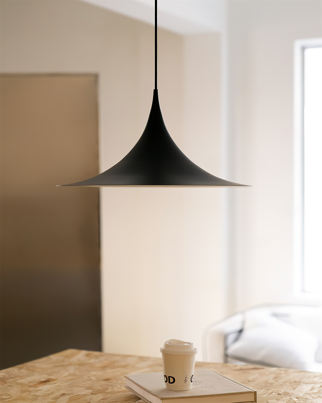 Slim-Neck Flared Pendant Light, Aluminum Shade, 8 Colors, 2 Sizes