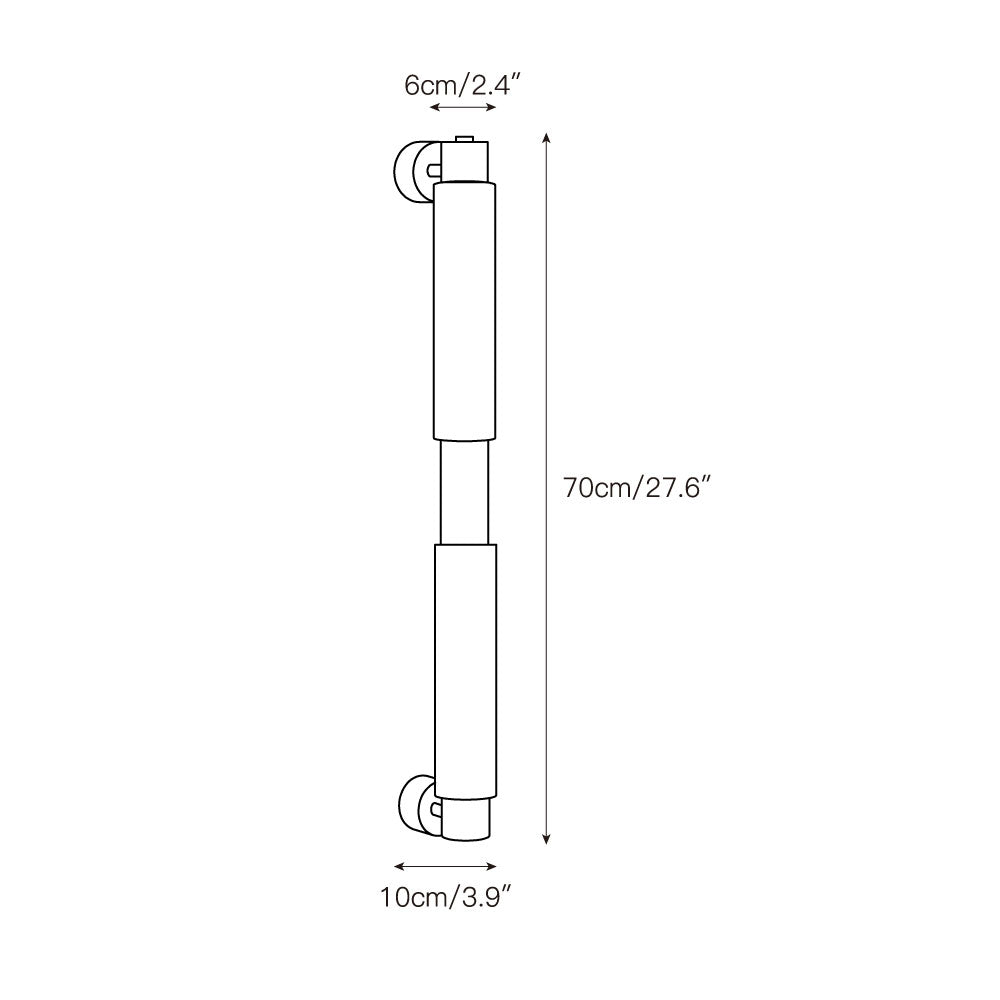 Measurement chart of a cylindrical object with dimensions labeled in centimeters and inches.