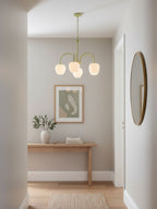 Tulip Chandelier, White Glass Tulip Shades, Matcha Green Frame, E26