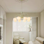 Tulip Chandelier, White Glass Tulip Shades, Matcha Green Frame, E26