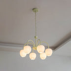 Tulip Chandelier, White Glass Tulip Shades, Matcha Green Frame, E26