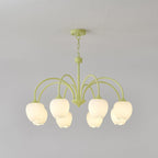 Tulip Chandelier, White Glass Tulip Shades, Matcha Green Frame, E26