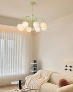 Tulip Chandelier, White Glass Tulip Shades, Matcha Green Frame, E26