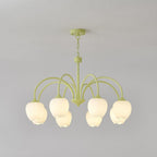 Tulip Chandelier, White Glass Tulip Shades, Matcha Green Frame, E26
