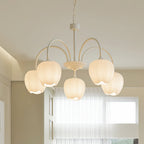 Tulip Chandelier, White Glass Tulip Shades, Matcha Green Frame, E26