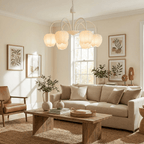 Matcha green chandelier with open tulip glass shades
