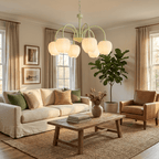 White glass tulip chandelier with soft diffused glow