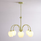 Tulip Chandelier, White Glass Tulip Shades, Matcha Green Frame, E26