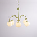 Tulip chandelier with white glass shades and green arms