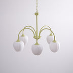 Tulip Chandelier, White Glass Tulip Shades, Matcha Green Frame, E26