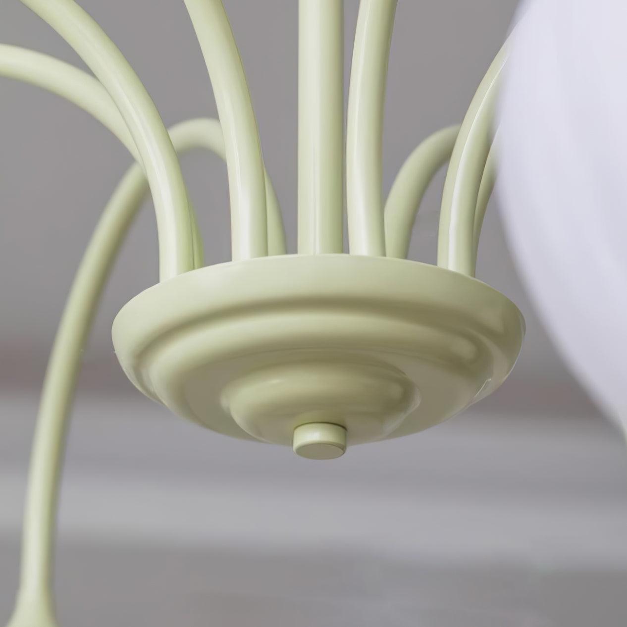 Tulip Chandelier, White Glass Tulip Shades, Matcha Green Frame, E26