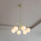 Tulip Chandelier, White Glass Tulip Shades, Matcha Green Frame, E26