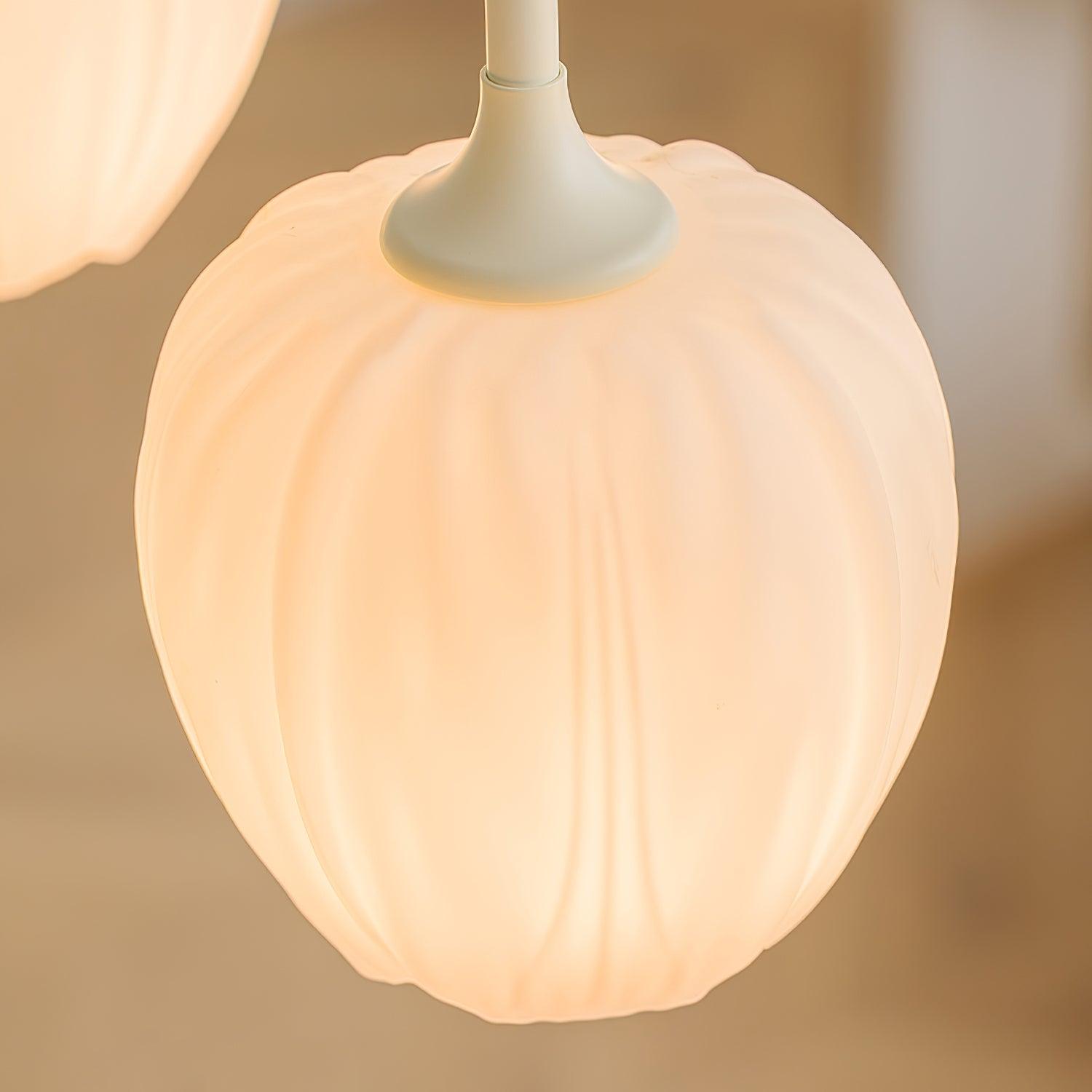 Tulip Chandelier, White Glass Tulip Shades, Matcha Green Frame, E26