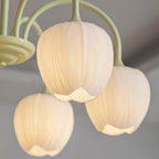 Tulip Chandelier, White Glass Tulip Shades, Matcha Green Frame, E26