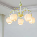 Tulip glass chandelier with white shades and matcha green frame