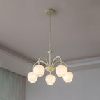 Tulip Chandelier, White Glass Tulip Shades, Matcha Green Frame, E26