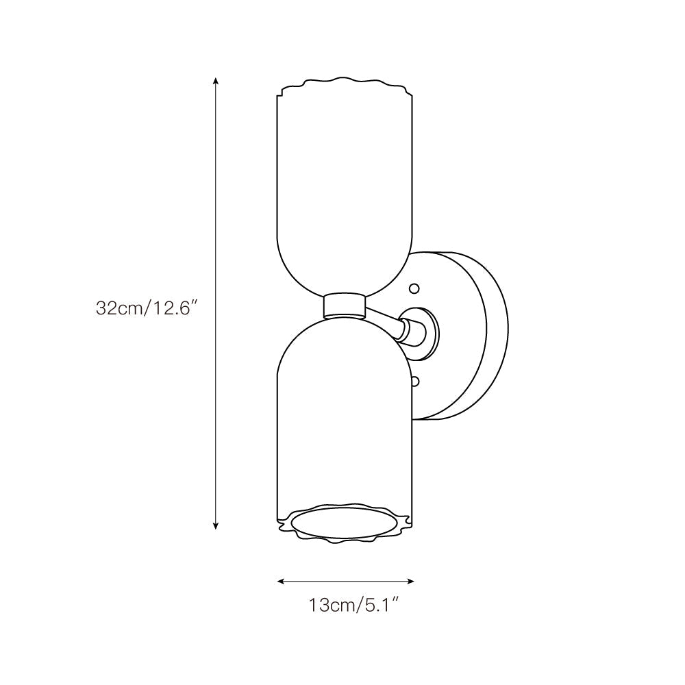 Dimension drawing for the double alabaster wall sconce showing 32 cm / 12.6 in height and 13 cm / 5.1 in width