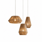Three jute rope Clérachic pendants of varied heights hang together on a plain white backdrop.