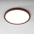 Ultra-slim ceiling light in walnut finish seen at an angle
