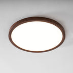 Ultra-slim ceiling light in walnut finish seen at an angle