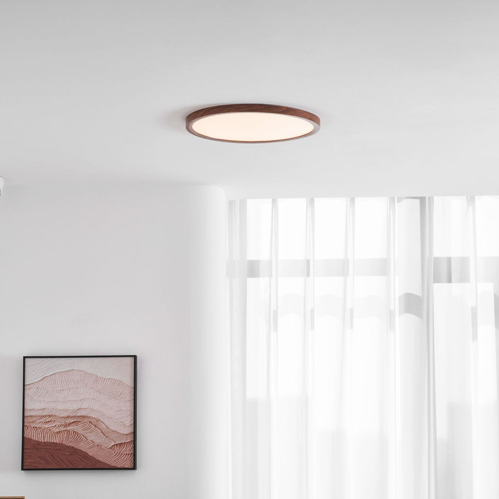Flush-mount round ceiling light with even warm-white illumination