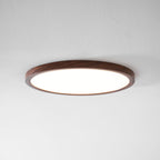 Walnut wood-grain ceiling light with soft diffused warm glow