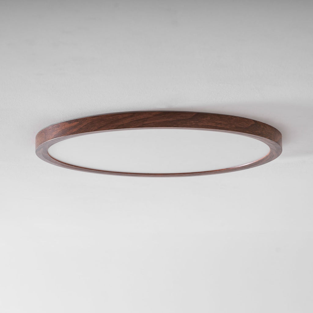 Warm LED round ceiling light mounted on a modern ceiling