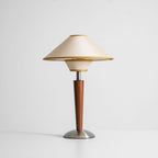 Talonwood bordlampe, stofskærm og valnødtræsbase, varmt lys