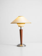 Talonwood bordlampe, stofskærm og valnødtræsbase, varmt lys