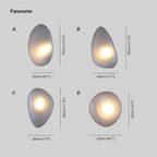 Dimension drawing, Clérachic Bubble Glass Wall Sconce: A 35cm/13.8″ x 22cm/8.7″, B 30cm/11.8″ x 18cm/7.1″, C 30cm/11.8″ x 20cm/7.9″, D 22cm/8.7″ x 22cm/8.7″.