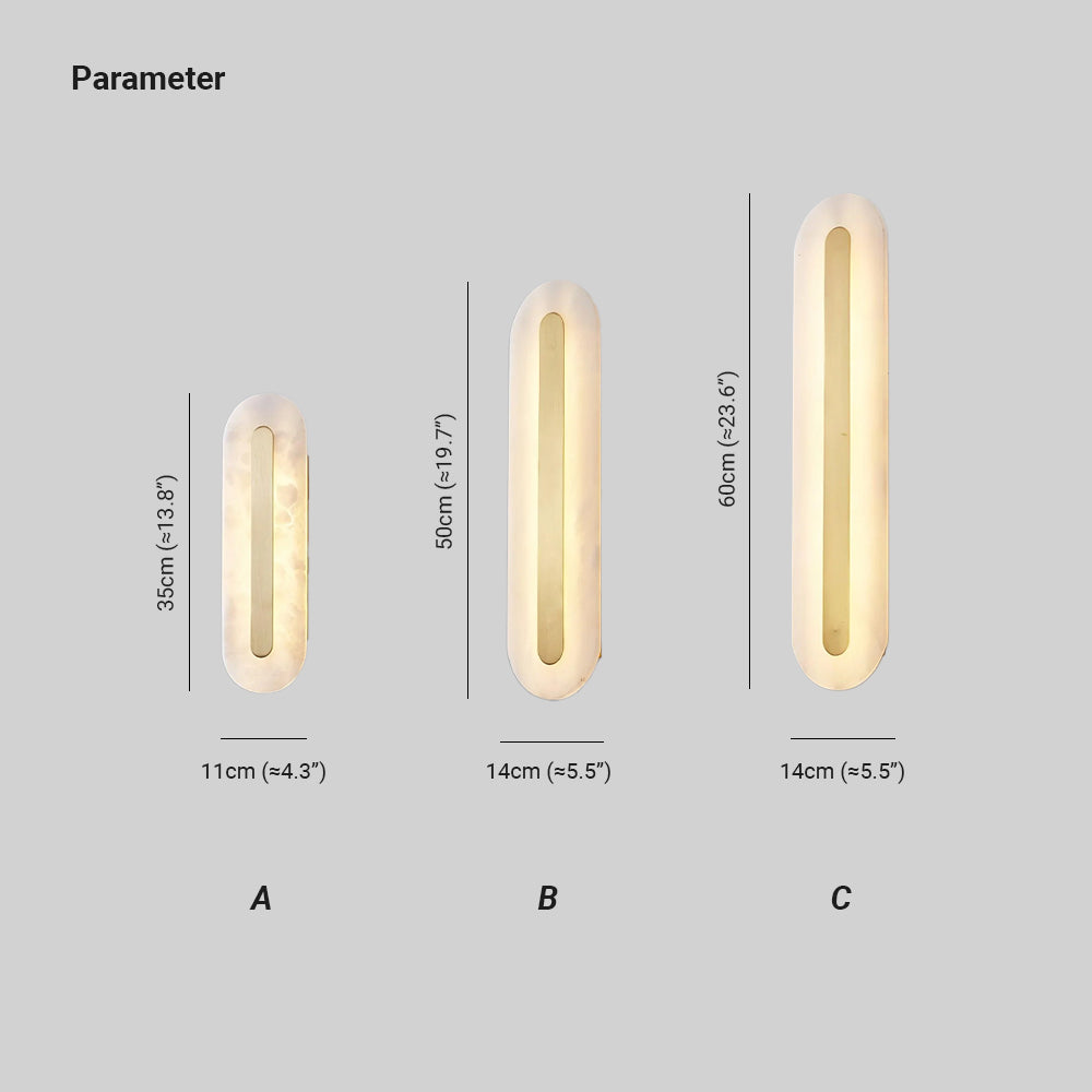 Size chart for the Clérachic Kristy wall lamp: 35cm, 50cm and 60cm tall.