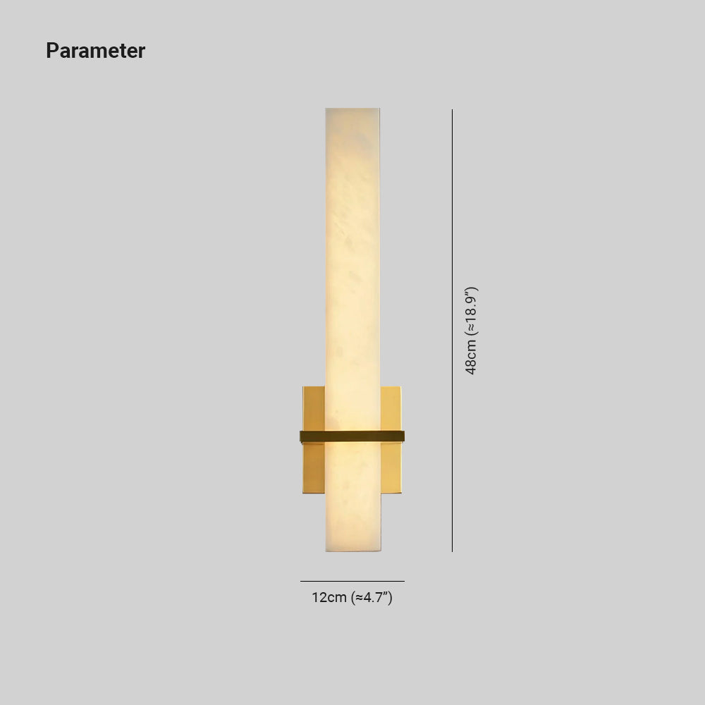 Dimension drawing for the alabaster cuboid wall light showing 48 cm (18.9 in) tall and 12 cm (4.7 in) wide