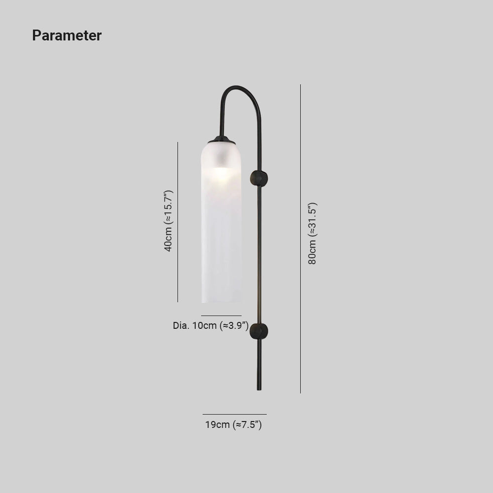Dimension drawing for the Clérachic mouth-blown glass wall sconce: 80cm (≈31.5″) tall, 40cm (≈15.7″) shade, Dia. 10cm (≈3.9″), projection 19cm (≈7.5″).