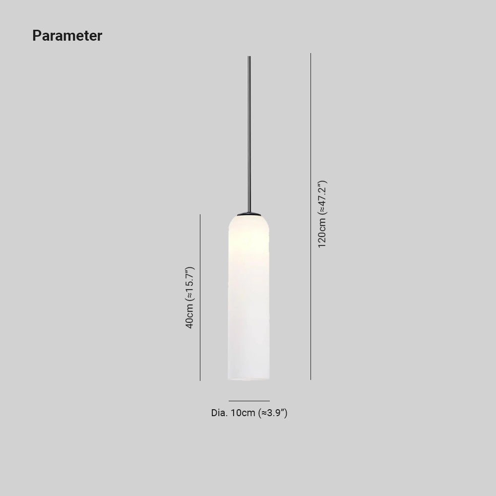Dimension drawing of the Clérachic mouth-blown tube pendant: shade 40 cm (15.7″) tall on a 120 cm (47.2″) drop, ∅ 10 cm (3.9″).