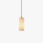 Hecate alabaster pendant light shown small on a white background with its full black cord drop visible.