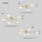 Dimension drawing for the Clérachic Oval Opal Glass Ceiling Light: 3H 85cm (33.5″), 5H 110cm (43.3″), 6H 115cm (45.3″), all 18cm (7.1″) high.