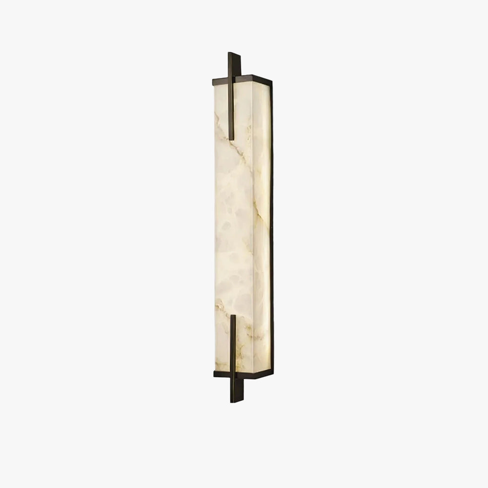 Zenith Wandleuchte in Schwarz und Gold, rechteckiger Alabaster-Schirm, fest verdrahtet