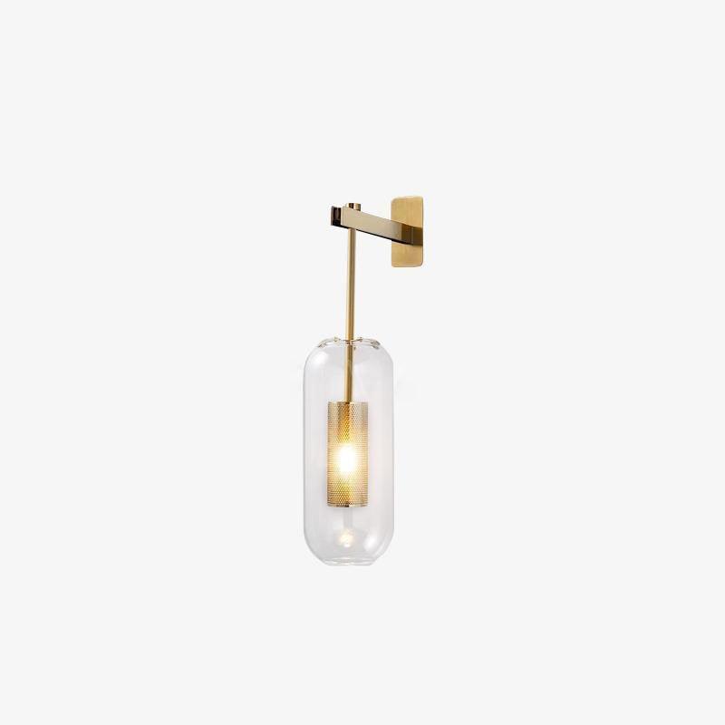 Brass wall lamp with glass shade detail highlighting its finish