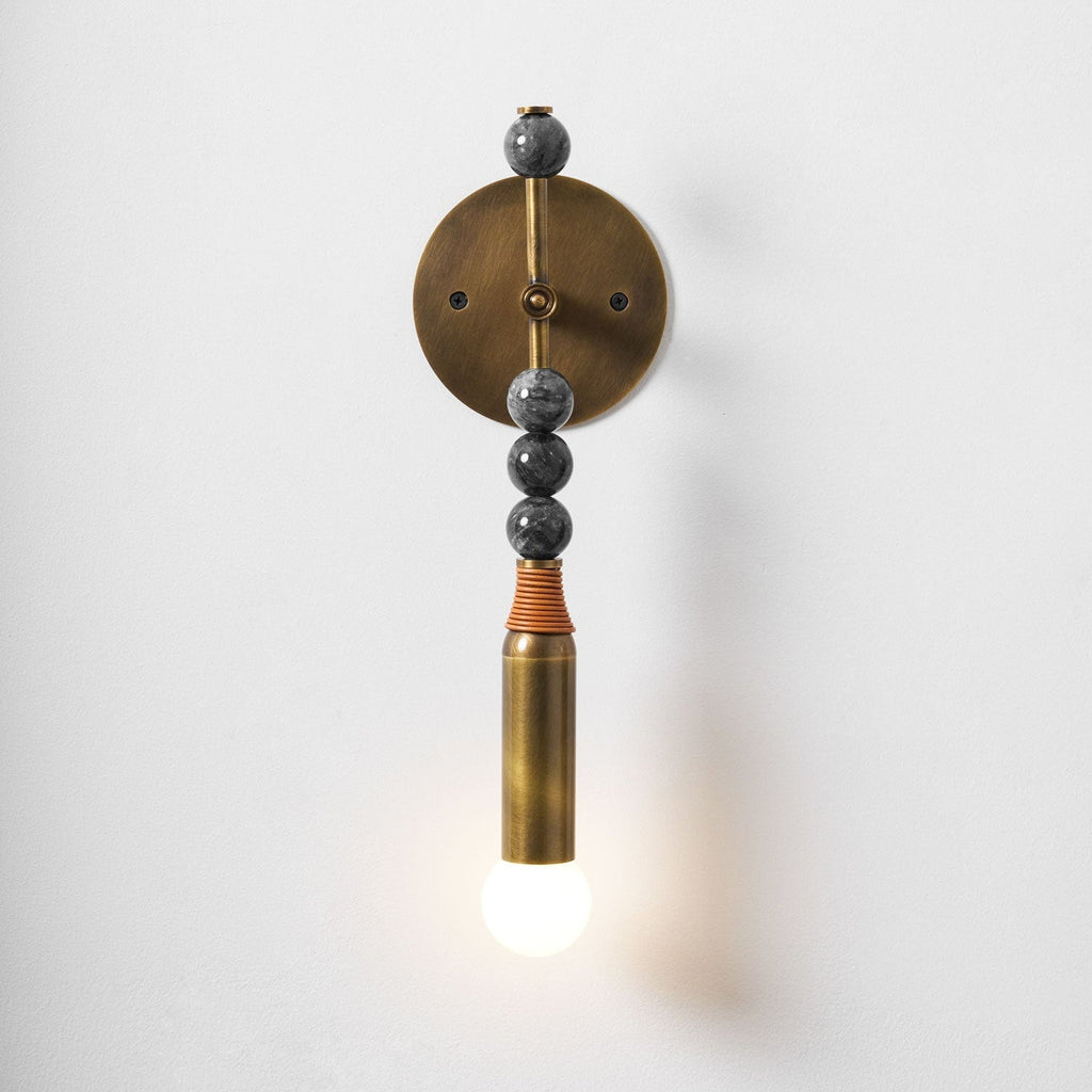 Toam Wall Lamp, Antique Brass and Marble or Jasper, Warm Sconce