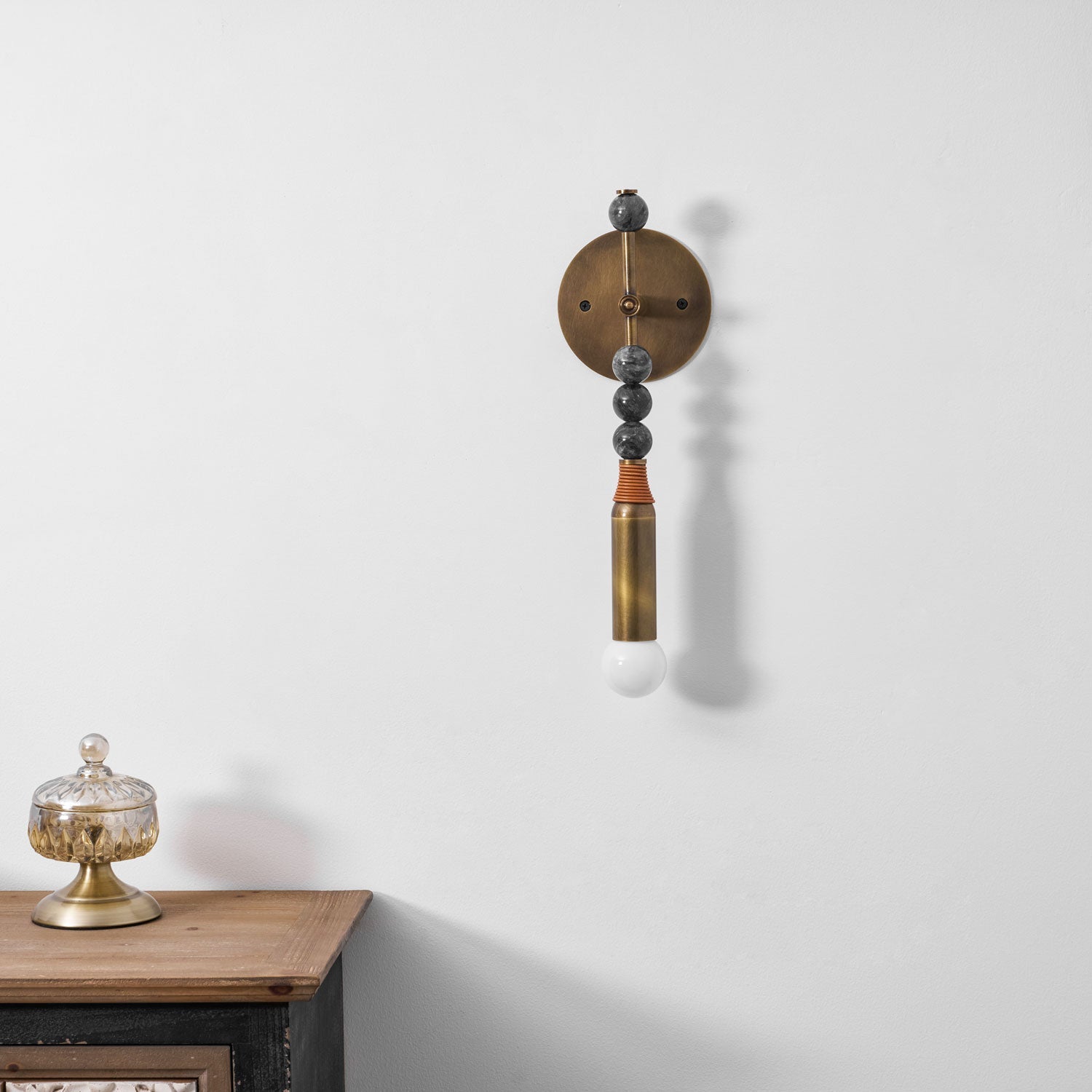Toam Wall Lamp, Antique Brass and Marble or Jasper, Warm Sconce