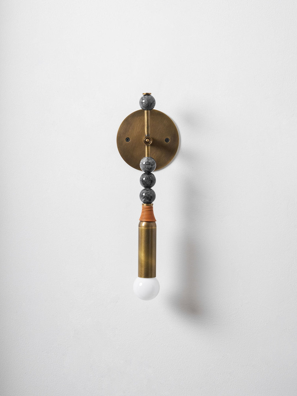 Toam Wall Lamp, Antique Brass and Marble or Jasper, Warm Sconce
