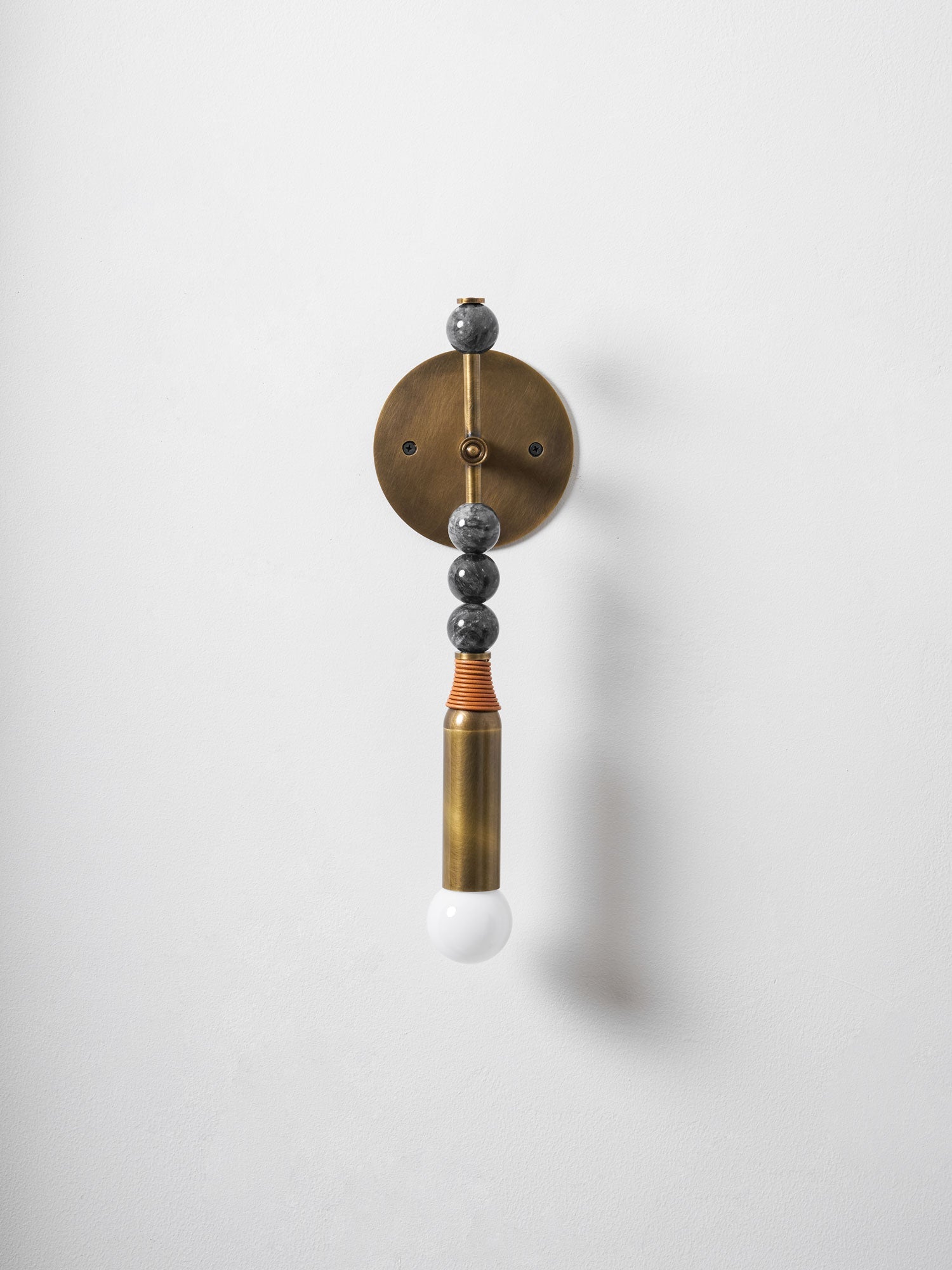Toam Wall Lamp, Antique Brass and Marble or Jasper, Warm Sconce