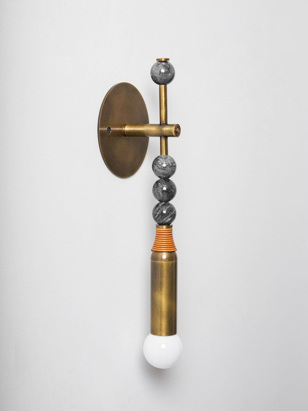Toam Wall Lamp, Antique Brass and Marble or Jasper, Warm Sconce