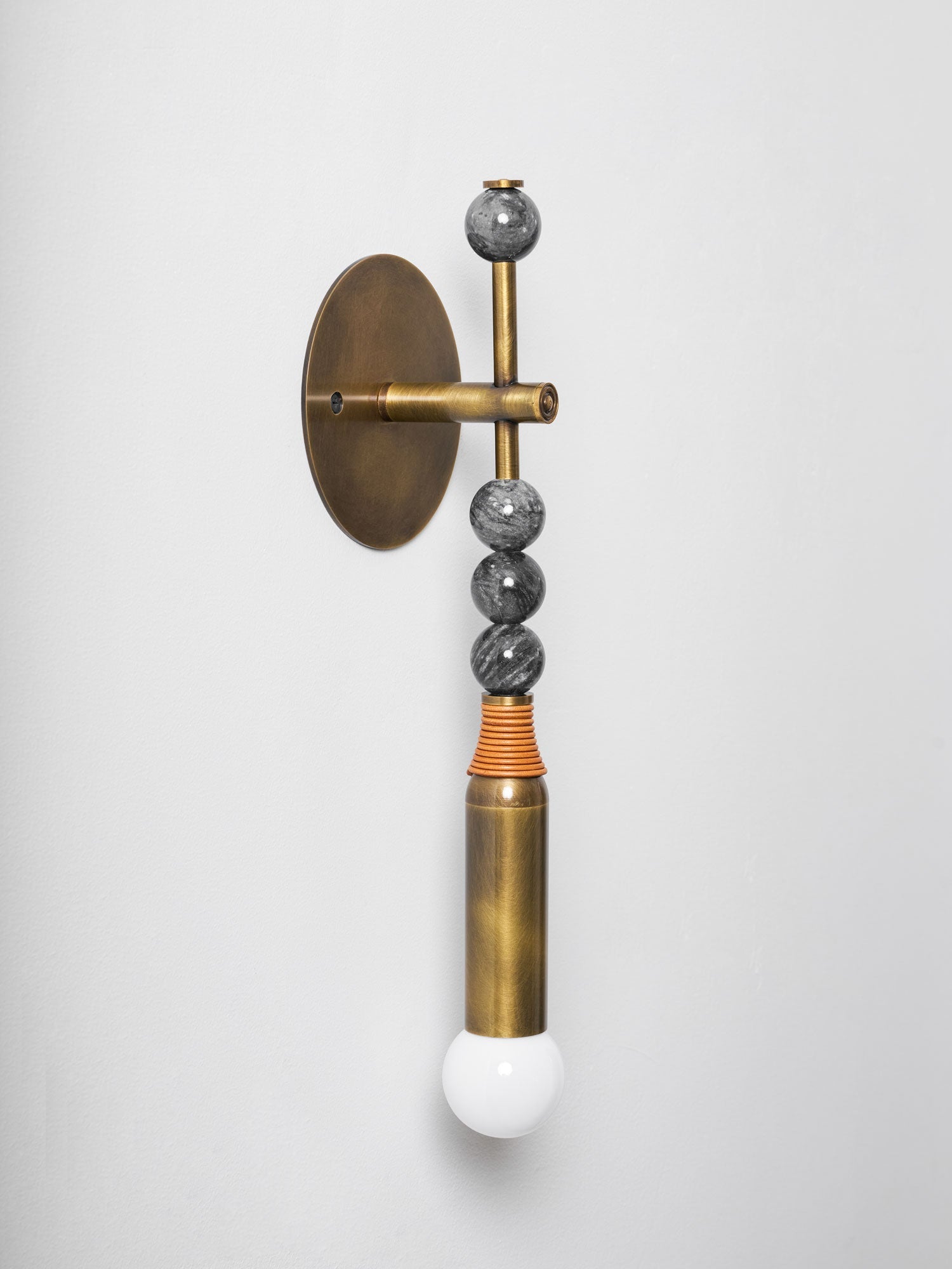 Toam Wall Lamp, Antique Brass and Marble or Jasper, Warm Sconce
