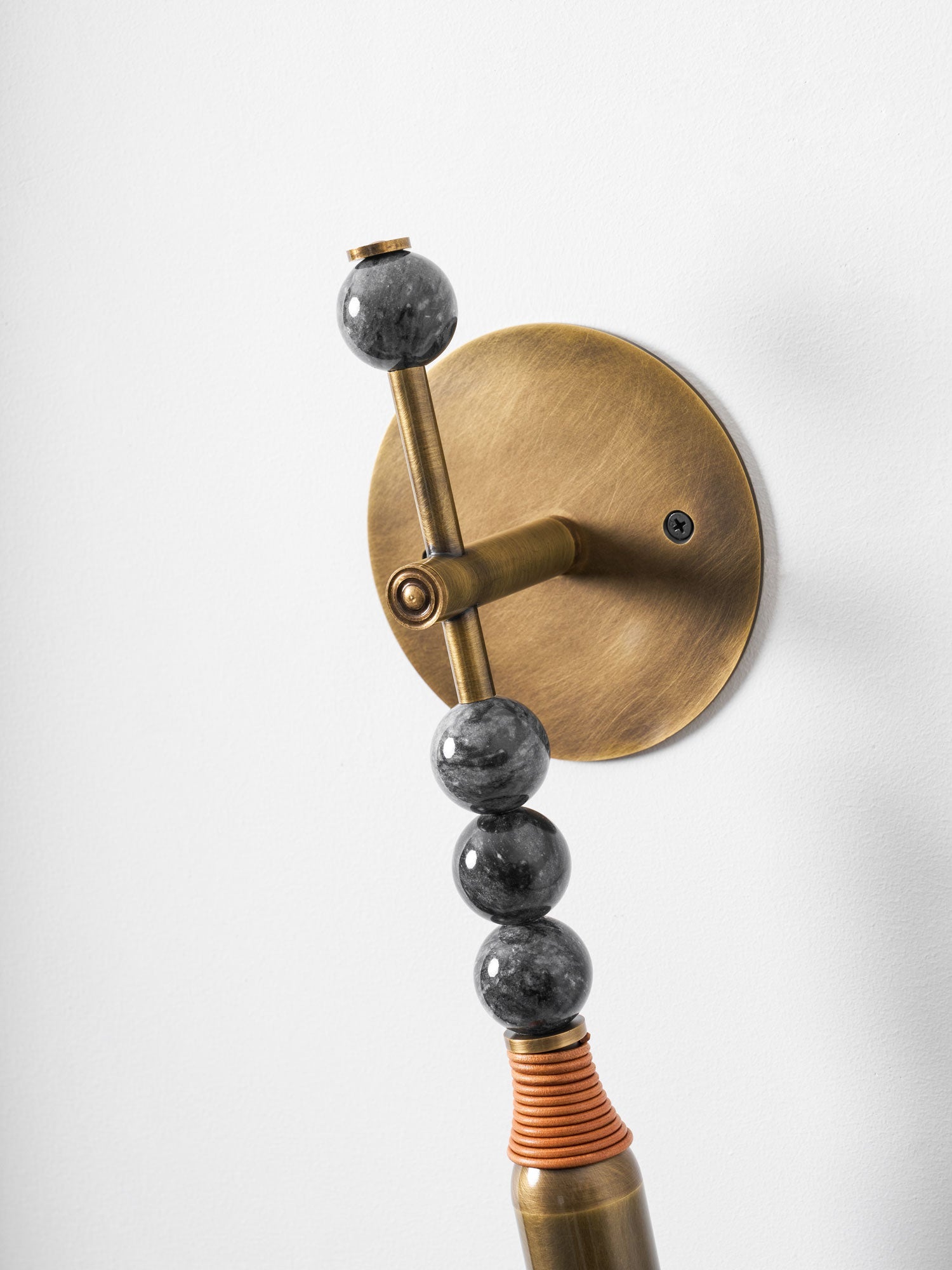 Toam Wall Lamp, Antique Brass and Marble or Jasper, Warm Sconce