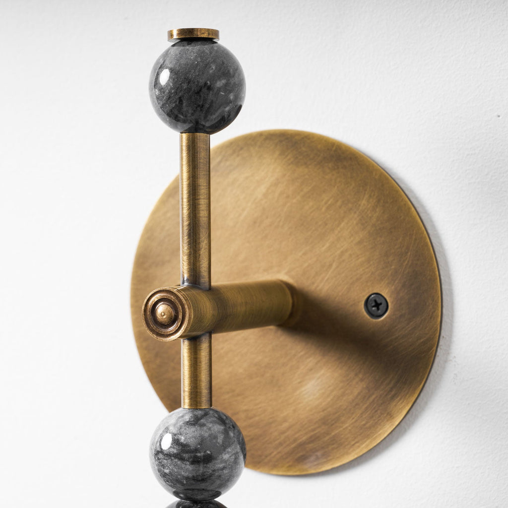 Toam Wall Lamp, Antique Brass and Marble or Jasper, Warm Sconce