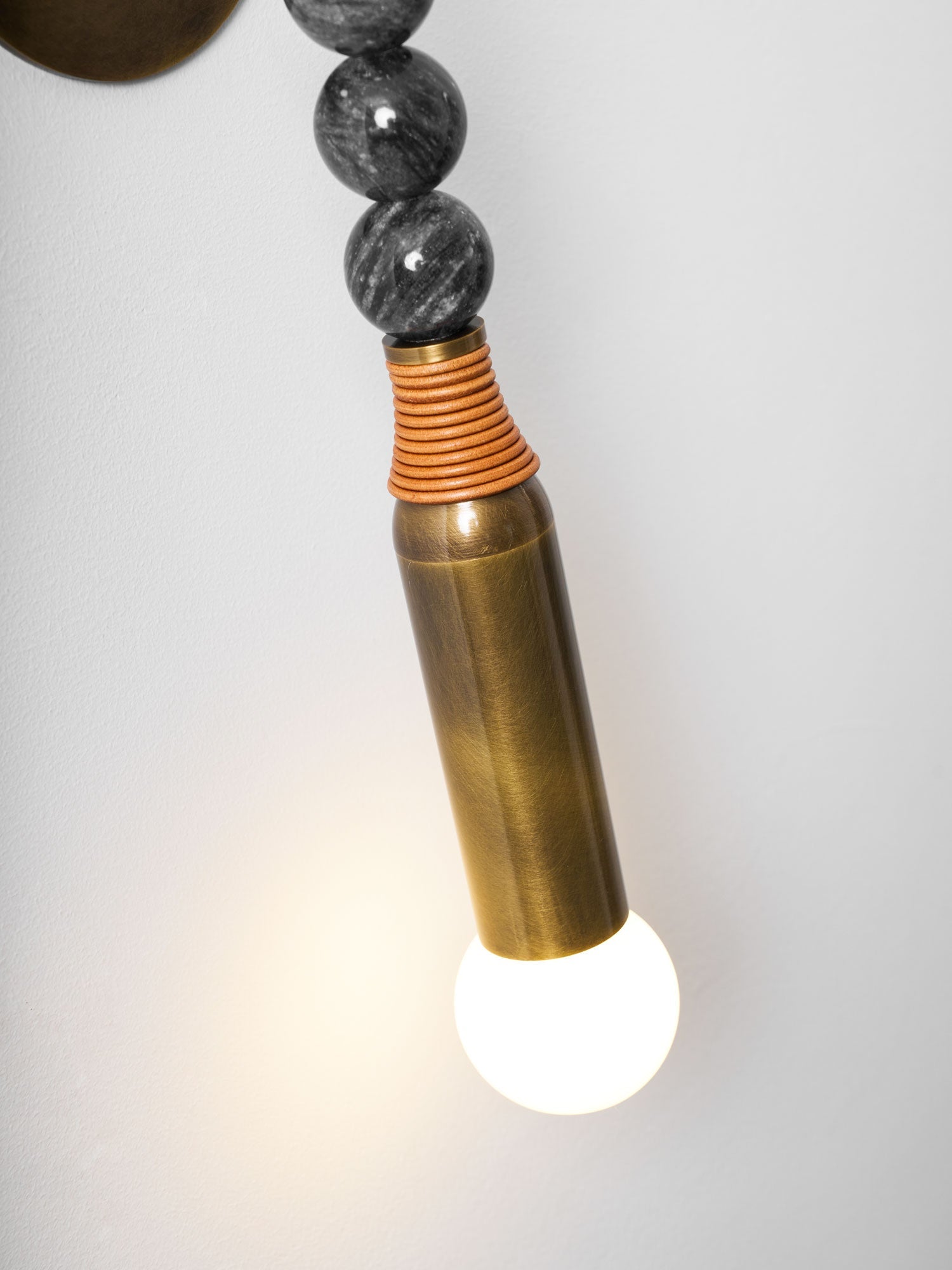 Toam Wall Lamp, Antique Brass and Marble or Jasper, Warm Sconce