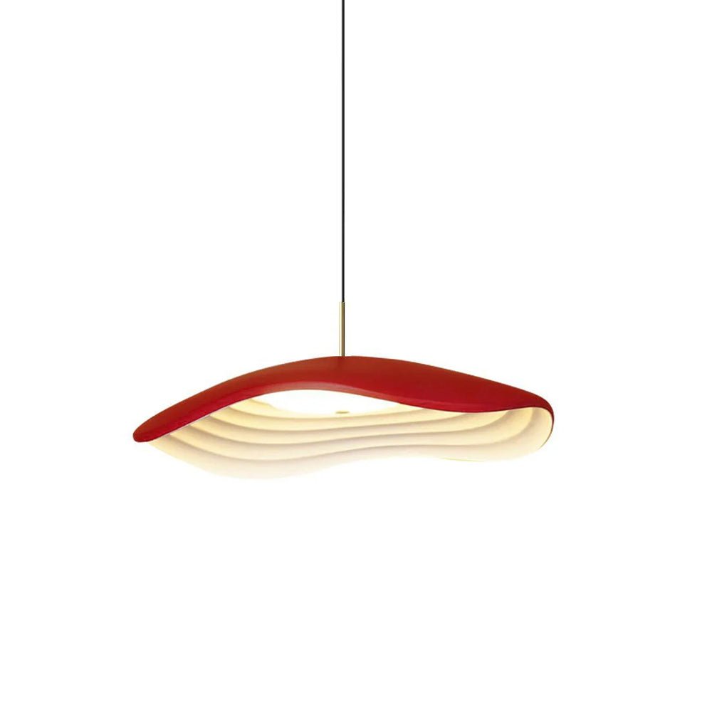 Pendant light with minimal disc shade viewed from below