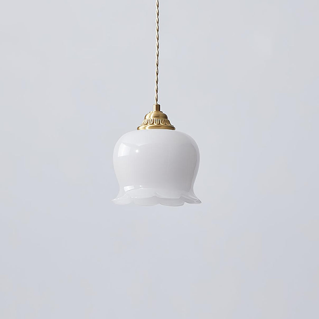 Valley Flower pendellampe, messingfinish, hvid eller beige bladdæksel