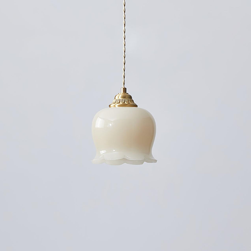 Valley Flower pendellampe, messingfinish, hvid eller beige bladdæksel